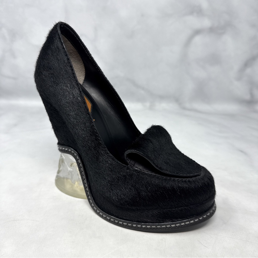 FENDI Vintage Y2K Archival Ice Heel Calf Hair Leather Loafer Platform Wedges 36 - Picture 3 of 16